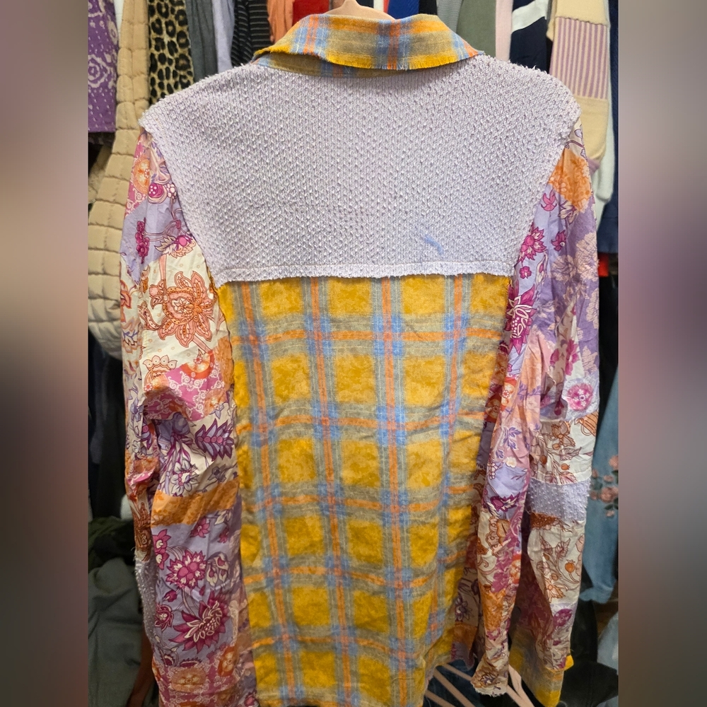 POL Size Large Multicolor Patchwork Button Down S… - image 3